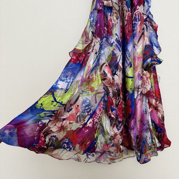 Vtg Cache Dress Womens 6‎ Floral Floor Length Gown Silk Chiffon Remnants FLAWED - Picture 4 of 16
